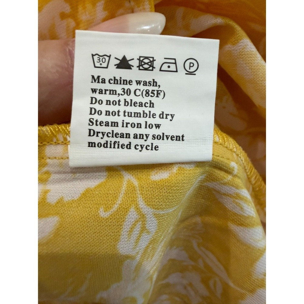 NWT Dokotoo XL Yellow White Long Sleeve Blouse Balloon Sleeve Smocked Cuffs - Picture 6 of 10